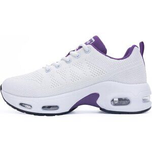 Women's White Purple Running Shoes Tennis Athletic Gym Walking Fashion Sneakers